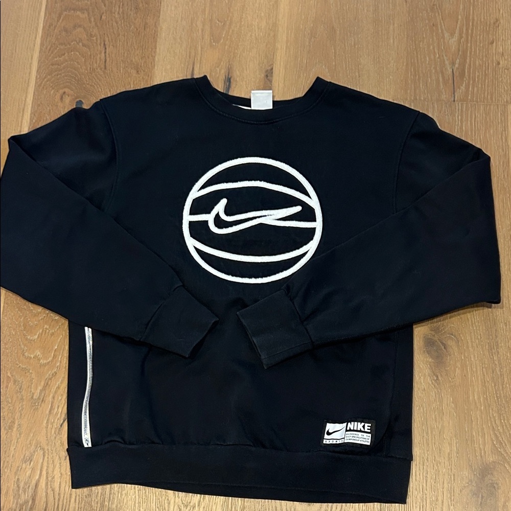 Nike Men's Black Crewneck sweatshirt with White Logo size medium